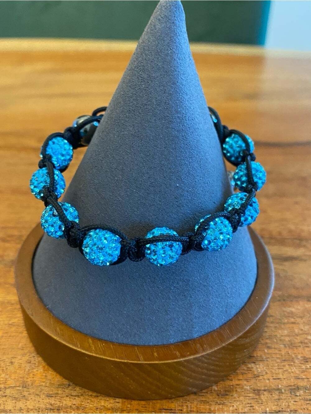 Sparkling Blue Disco Ball Crystal Beaded Macramé Bracelet - Adjustable